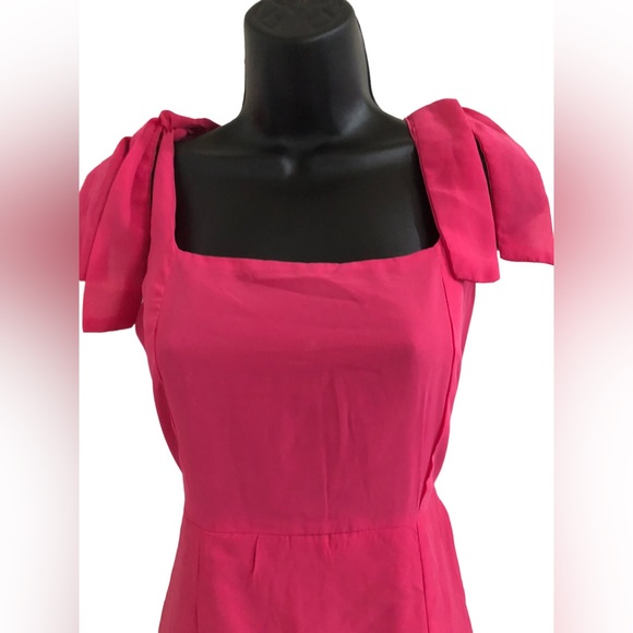 Pink square neck shoulder tie straps front slit chiffon style size medium new - Picture 7 of 15
